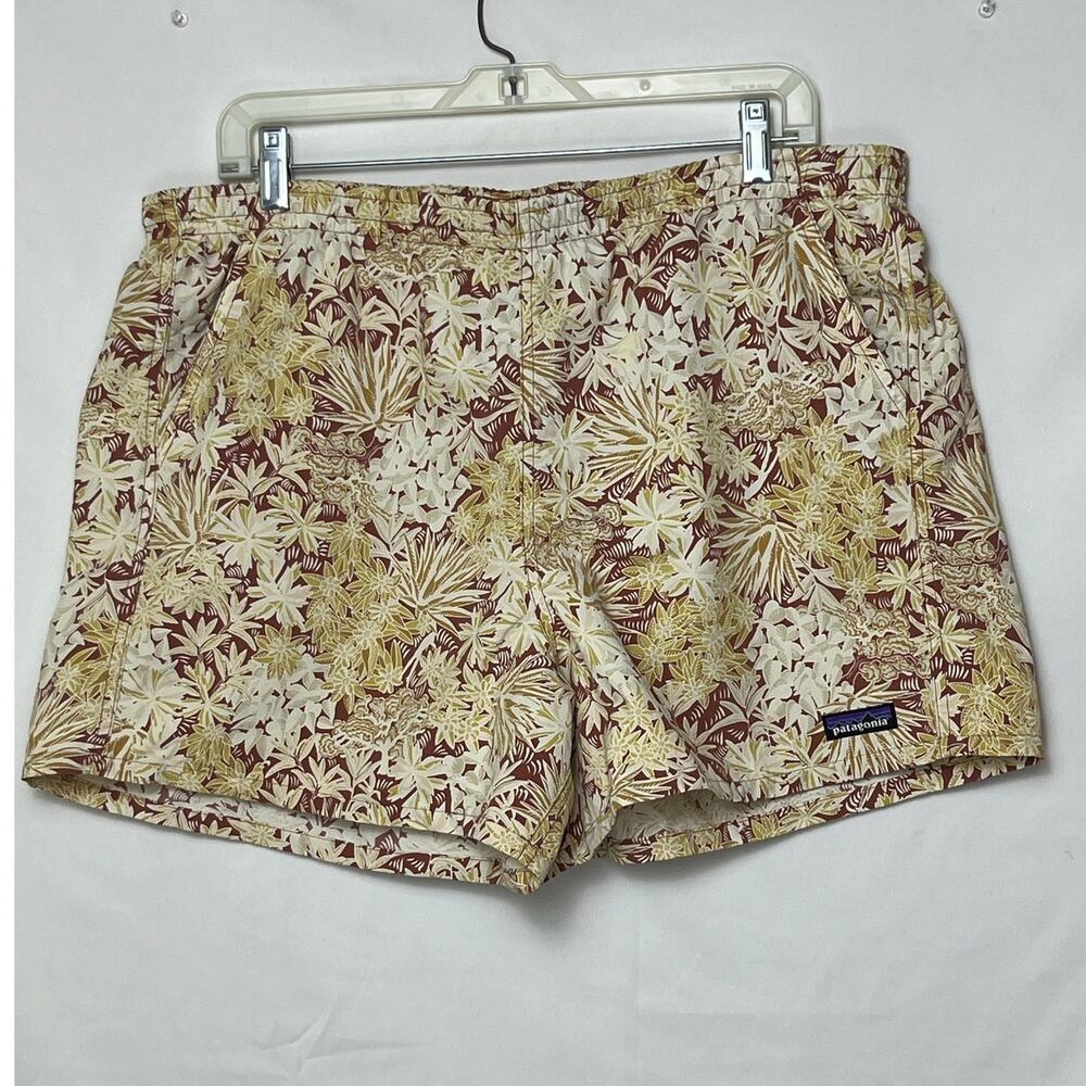 Patagonia Mens XL Yellow Brown Netplus Floral Swim Trunks Quick Dry Board Shorts